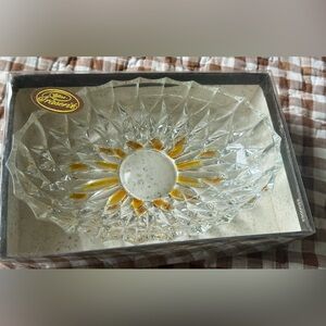 Vintage 70s crystal glass oval Glas-Fräsent bowl Meteor West Germany MCM style